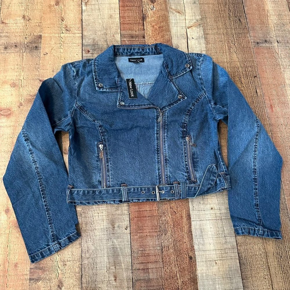 New Look blue denim jean jacket cropped women's large
